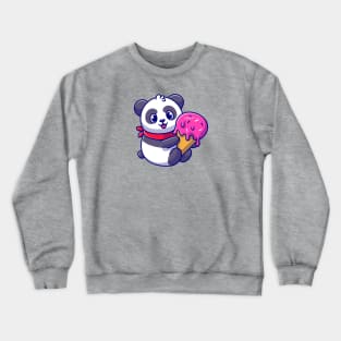 Cute Panda Holding Ice Cream Cone Cartoon Crewneck Sweatshirt